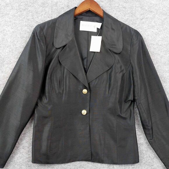 Hugo Buscati Blazer Womens 14 Black 100% Silk Jacket Dressy 2 Button Lined Suit - Picture 10 of 11